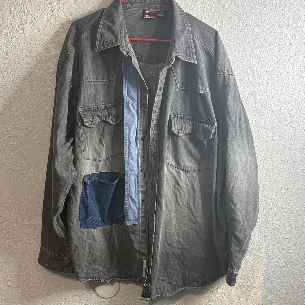 Men's Two-Tone Gray Denim Shirt Jacket